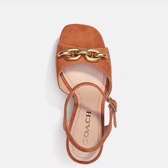 COACH Nicolette Platform Sandals Retro burnished amber chunky block heels Sz 9.5 - Picture 5 of 16